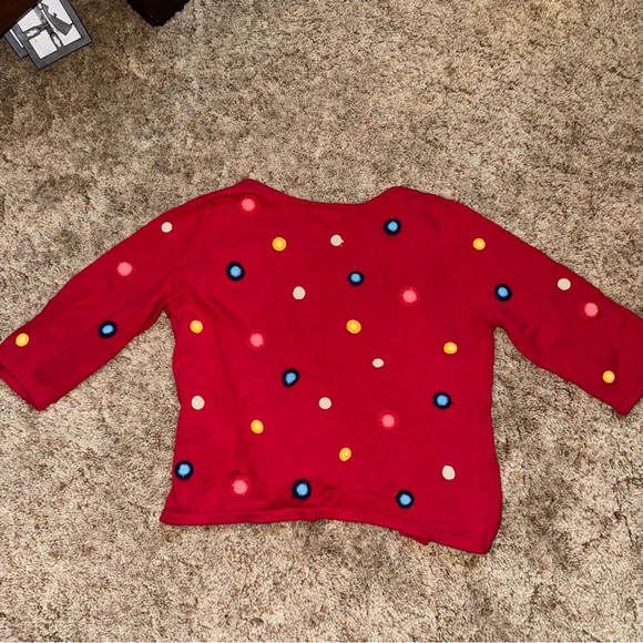 100% Cotton Red Cardigan with Multicolor Colorful Polka Dots - Picture 7 of 7